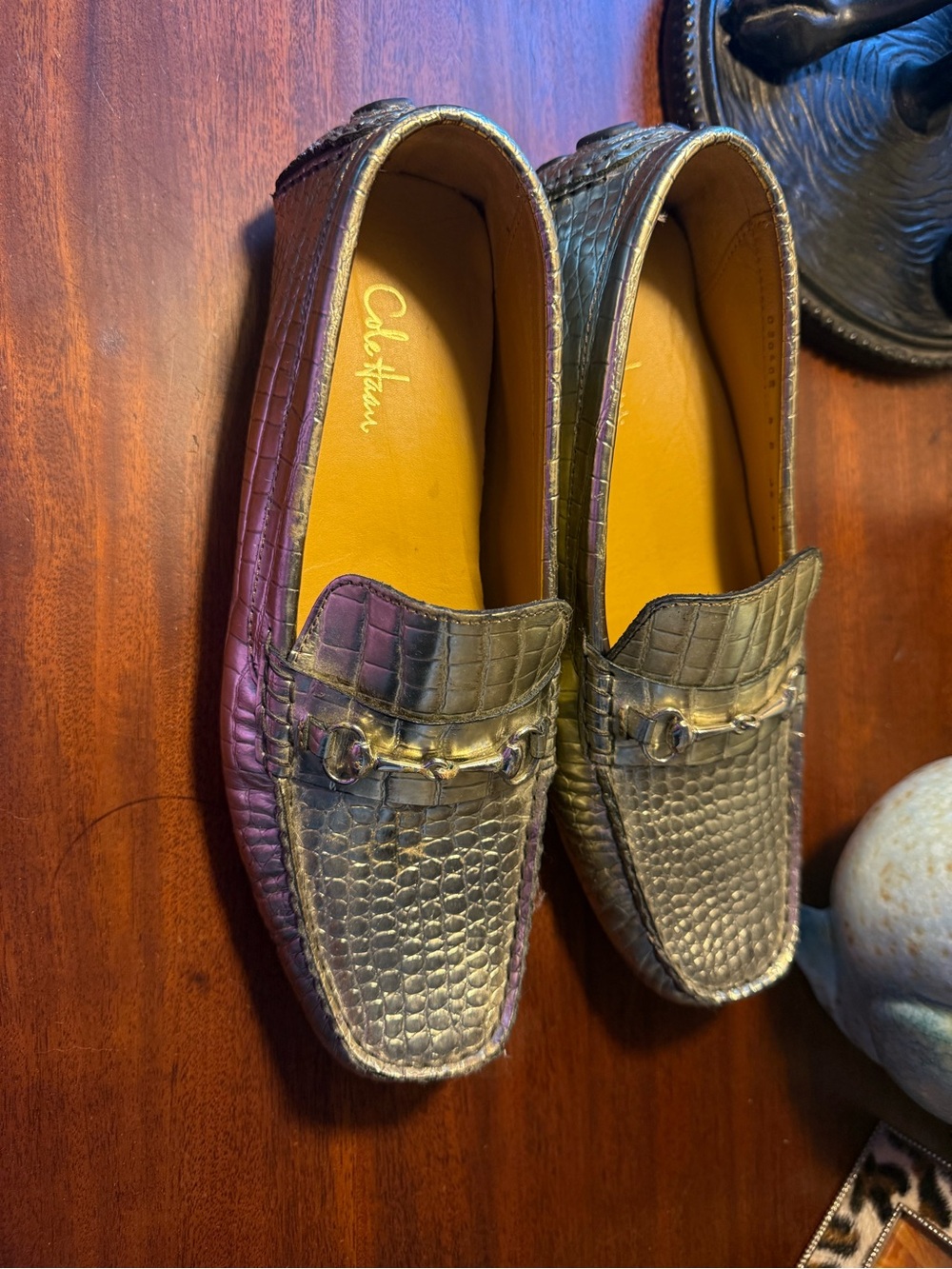 Coach Women's Metallic Croc-Embossed Loafers - Gold - Picture 8 of 8